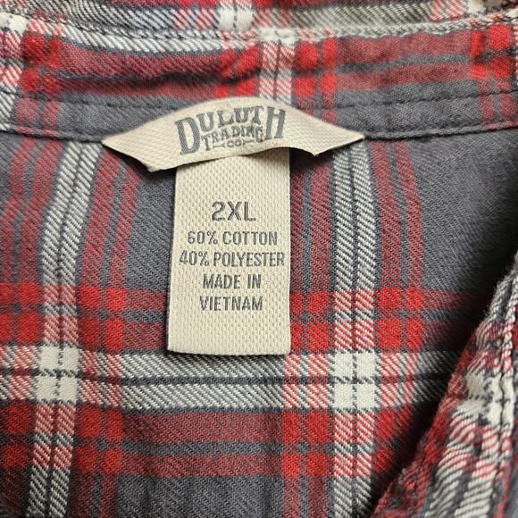 Duluth Trading Flannel Shirt Women XXL 2XL Button Up Long Sleeve Red Grey Plaid - Picture 3 of 5